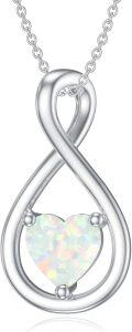 wholesale 925 Sterling Silver & Opal Infinity Love Pendant Necklace with Heart Birthstone, Adjustable Chain, Gift for Her-0-0
