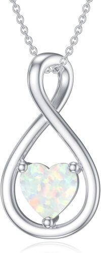 wholesale 925 Sterling Silver & Opal Infinity Love Pendant Necklace with Heart Birthstone, Adjustable Chain, Gift for Her-Infinity Heart-Small
