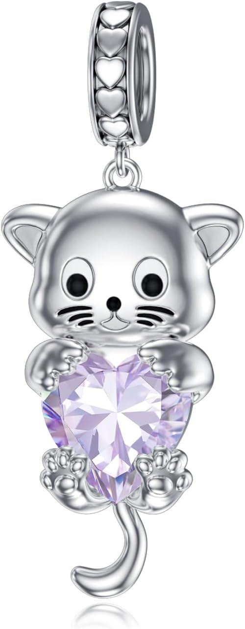 Silver Birthstone Cat Charm Bead Gift for Women-June - Alexandrite