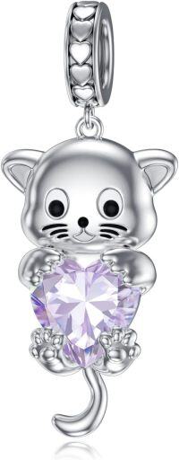 wholesale 925 Sterling Silver Birthstone Cat Charm Bead Gift for Women-June - Alexandrite