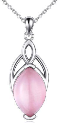 wholesale Sterling Silver Moonstone Turquoise Lapis Lazuli Larimar Moss Agate Celtic Trinity Knot Necklace-Pink Opal