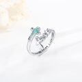 wholesale 925 Sterling Silver Turquoise Cross Ring Adjustable Faith Jesus Jewelry Gift for Women Girls-0-5