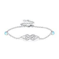 wholesale 925 Sterling Silver Blue Opal Evil Eye Infinity Adjustable Bracelet for Women-Infinity Moonstone