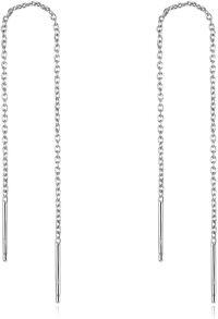 wholesale 925 Sterling Silver Threader Chain Dangle Earrings with Long Bar Pendant for Women-White 4 Inches