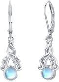 wholesale 925 Sterling Silver Round Blue Moonstone Celtic Knot Leverback Earrings-0-0