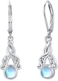 wholesale 925 Sterling Silver Round Blue Moonstone Celtic Knot Leverback Earrings-Celtic Knot Earrings - Moonstone #2