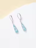 TOUPOP 925 Sterling Silver Larimar Dangle Leverback Earrings-0-2