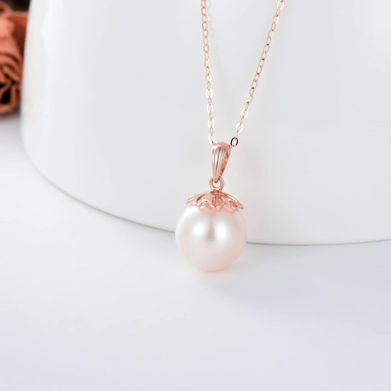 14K Gold 9mm Freshwater Pearl Pendant Necklace for Women 16 +2 -0-2
