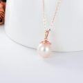 wholesale 14K Gold Chain with White Round Pearl Pendant Necklace for Women - 18 Length-0-8