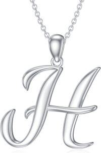 wholesale Sterling Silver 26 Letter Pendant Necklace-white gold plated-Letter H