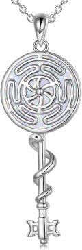 wholesale 925 Sterling Silver Snake Key Labyrinth Opalite Triple Moon Goddess Pendant Necklace-0-0