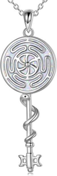 wholesale 925 Sterling Silver Snake Key Labyrinth Opalite Triple Moon Goddess Pendant Necklace-opal
