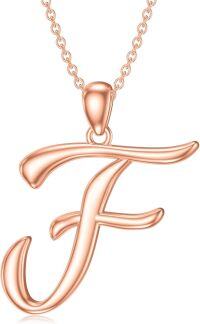 wholesale Sterling Silver 26 Letter Pendant Necklace-Letter F-rose gold plated
