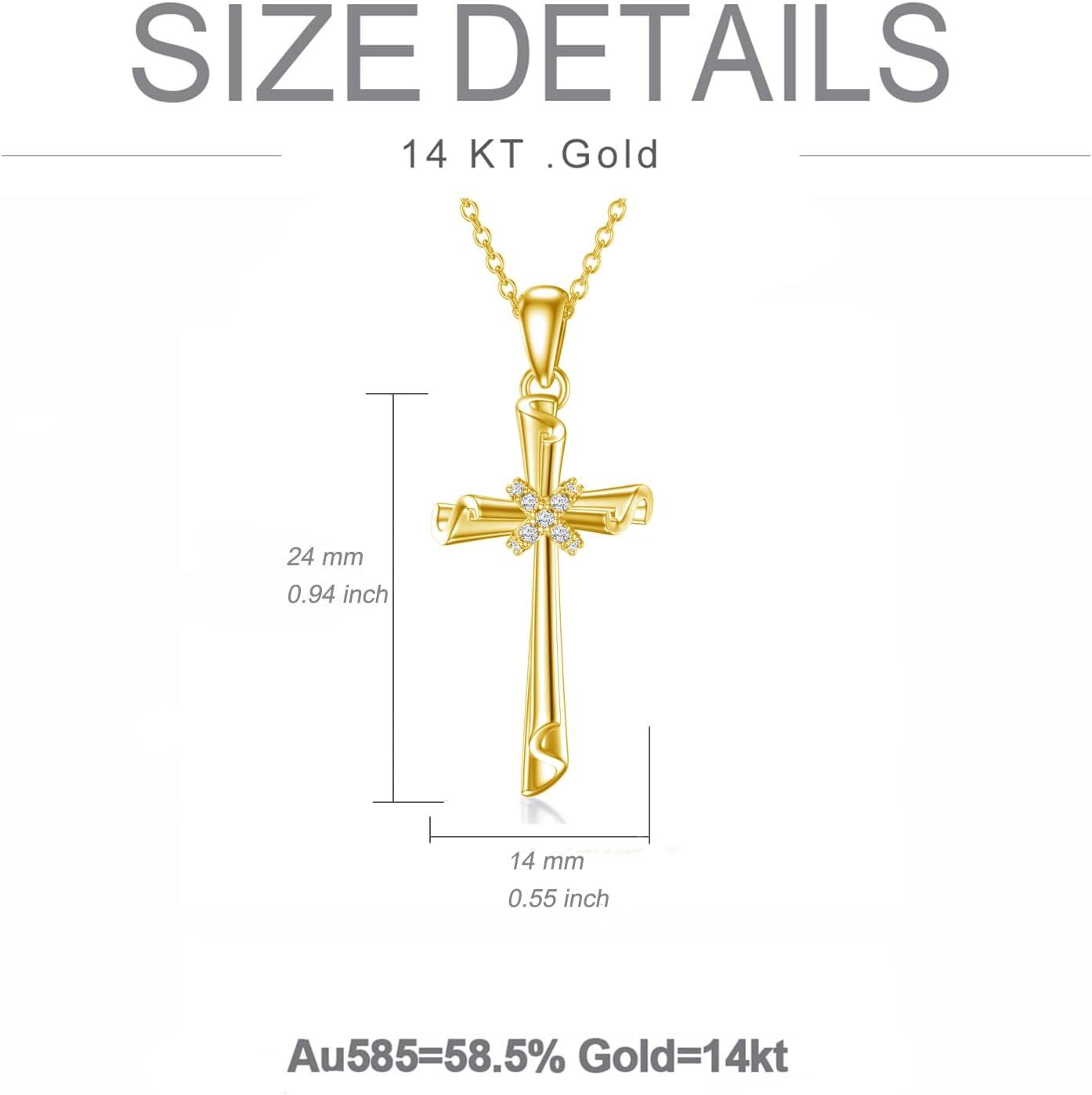 Yellow Gold 14K Women s Crucifix Cross Pendant Necklace 16+1+1 Inch-0-4