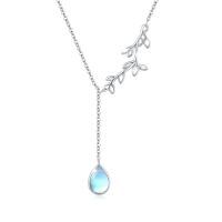wholesale 925 Sterling Silver Water Drop Necklace With Leaf Accent-Leaf Necklace - Moonstone