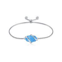 wholesale 925 Sterling Silver Abalone Shell Square Charm Adjustable Bolo Bracelet for Women-A-Blue Opal