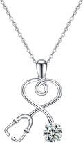 wholesale 925 Sterling Silver Gold Moissanite Diamond Pendant - 1.0ct Round D-F VVS, Stethoscope Necklace for Medical Professionals-0-0