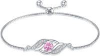 wholesale Sterling Silver Birthstone Dainty Infinity Bracelet for Women-10-Oct.-Pink Tourmaline