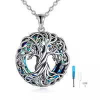 TOUPOP Sterling Silver Crystal Tree Of Life Urn Necklace For Ashes Memorial Keepsake-color_name:B-Blue Crystal