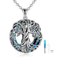 wholesale TOUPOP Tree Of Life Urn Necklace For Ashes With Circle Crystal 925 Sterling Silver Cremation Jewelry W/funnel Filler Memorial Keepsake Gifts For Women -color_name:B-Blue Crystal