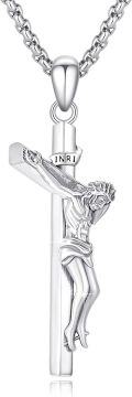 wholesale 925 Sterling Silver Crucifix Cross Jesus Christ Medal Pendant Necklace-0-0