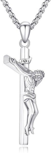 wholesale 925 Sterling Silver Crucifix Cross Jesus Christ Medal Pendant Necklace-Crucifix Cross