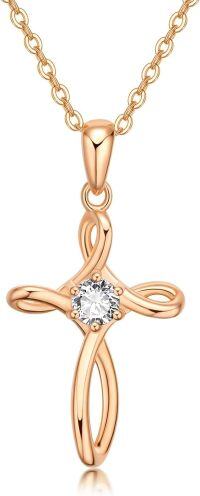 wholesale 10K Gold & Synthetic Moissanite Cross Pendant Necklace - 12.5x18mm, 1.8g, 16 Chain, Gift for Women-Rose Gold 10K
