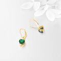 wholesale 14K Gold Green Crystal Heart Leverback Dangle Earrings for Women's Gifts-0-3