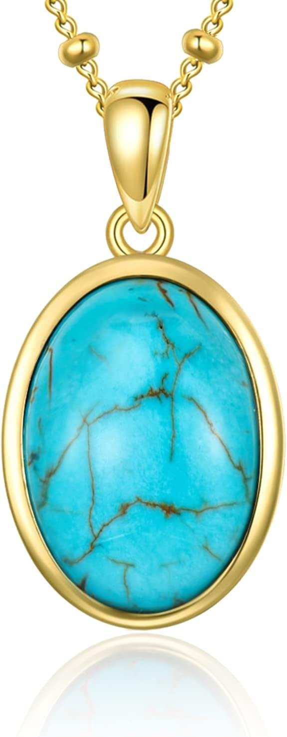 Sterling Silver White Yellow Gold Plated Genuine Turquoise Pendant Necklace for Women-0-0
