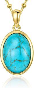 wholesale Gold-Plated 925 Sterling Silver Oval Genuine Turquoise Pendant Necklace for Women-0-0