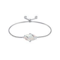 wholesale 925 Sterling Silver Abalone Shell Square Charm Adjustable Bolo Bracelet for Women-1A-Opal-October