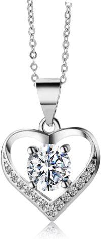 wholesale 14k White Gold Plated 925 Sterling Silver Cubic Zirconia Heart Pendant Necklace 20in Chain-2CT Moissanite Necklace