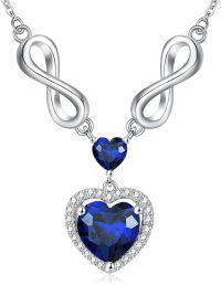 wholesale 925 Sterling Silver 12 Birthstones Infinity Heart Necklace for Women-9-Sep-Sapphire Blue