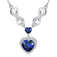 wholesale 925 Sterling Silver 12 Birthstones Infinity Heart Necklace for Women-9-Sep-Sapphire Blue