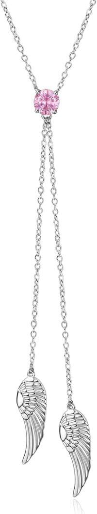 wholesale Sterling Silver Zirconia Angel Wing Necklace with Birthstone for Women-October