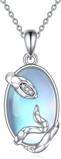 wholesale 925 Sterling Silver Whale Mother of Pearl Shell Pendant Necklace with Cubic Zirconia Stones for Women and Girls-Moonstone-Snake Necklace