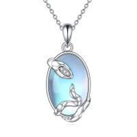 wholesale 925 Sterling Silver Moonstone Pendant With Zircon Accent Chain Necklace-Moonstone-Snake Necklace