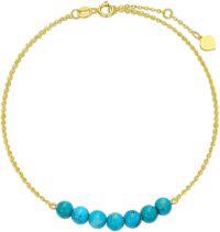 wholesale 14K Solid Gold Turquoise Round Stone Adjustable Link Bead Bracelet for Women -Turquoise Beads