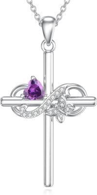 wholesale 925 Sterling Silver Birthstone Infinity Butterfly Cross Necklace for Women Gift for Mom Daughter Wife-02-February
