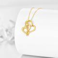 wholesale 14K Gold Double Heart Pendant Necklace with Cubic Zirconia Stones for Women-0-4