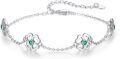 wholesale 925 Sterling Silver Green Crystal Flower Adjustable Chain Bracelet for Women-0-0