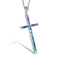 wholesale 925 Sterling Silver Cross Pendant With Blue Opal And Philippians Inscription-silver-Abalone