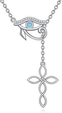 wholesale 925 Sterling Silver Evil Eye & Celtic Knot Cross Pendant Necklaces for Women Girls  Set 4 Pcs - Blue Crystal Stone Chain Charm Fashion Accessories-Necklace of the Eye of Horus