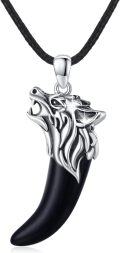 wholesale 925 Sterling Silver Black Crystal Wolf Head Necklace for Men Gothic Jewelry-0-0