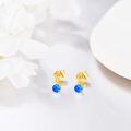 wholesale 14k Yellow Gold Blue Opal Round Ball Stud Earrings for Women - Everyday Wear Gift Idea-0-1