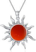 wholesale 925 Sterling Silver Red Onyx Sun Charm Necklace, 18 Rhodium Plated Chain, 13mm Pendant-0-0
