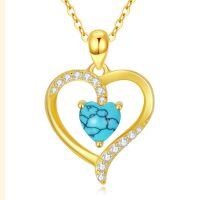 TOUPOP 14K Gold Birthstone Heart Pendant Necklace For Women-color_name:12-December-Turquoise