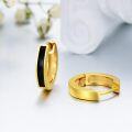 wholesale 14K Gold Black Onyx Inlay Small Hoop Earrings (Huggies) - 3/8 Diameter-0-3