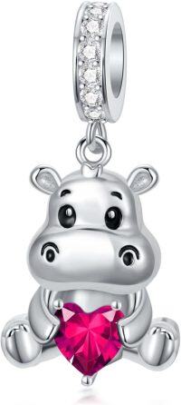 wholesale 925 Sterling Silver Birthstone Hippo Charm for Bracelets Jewelry-07-Jul-Hippo