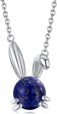 wholesale 925 Sterling Silver Lapis Lazuli Bunny Pendant Necklace for Women and Girls-Lapis Lazuli